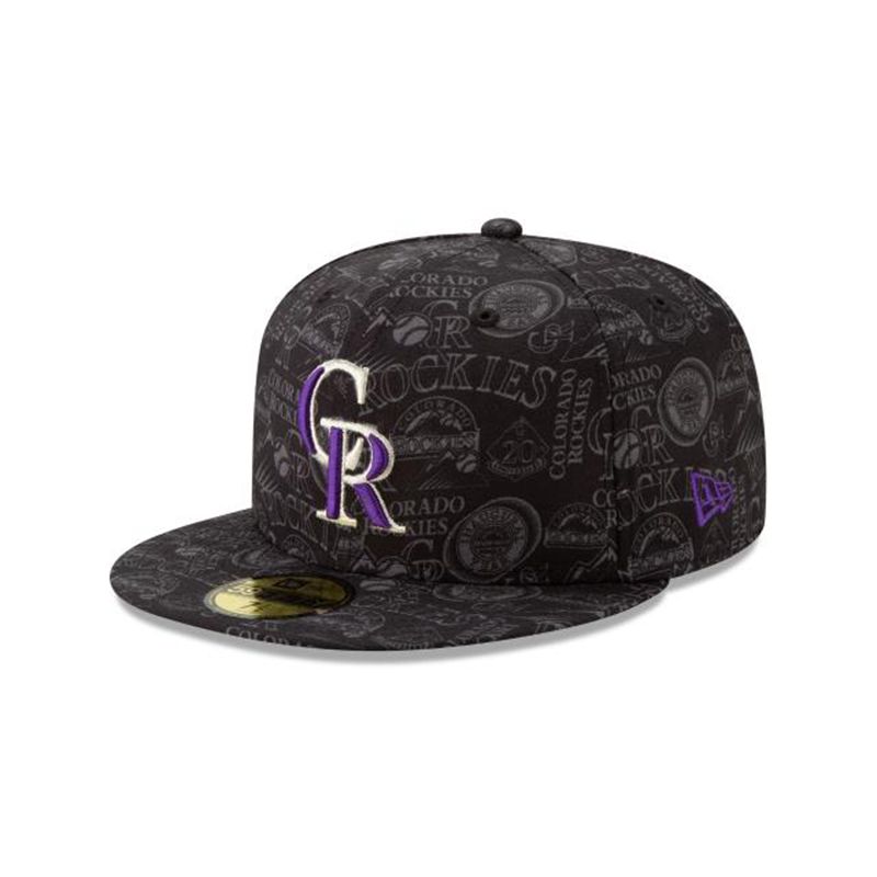 MLB Colorado Rockies Sketched 59Fifty Fitted (FGP6479) - Black New Era Caps